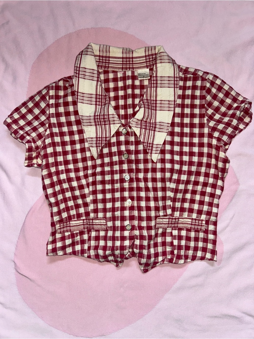 Vintage Red and White Gingham Button-Up Crop Top